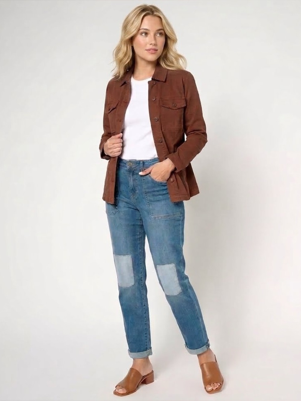 Liverpool Los Angeles Peplum Hem Trucker Denim Jacket - Carob Brown, Size L